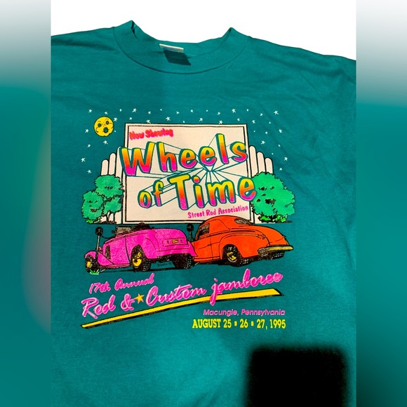 Vintage Wheels of Time Hot Rod Macungie PA Single Stitch Shirt XL Made in USA - Picture 2 of 5